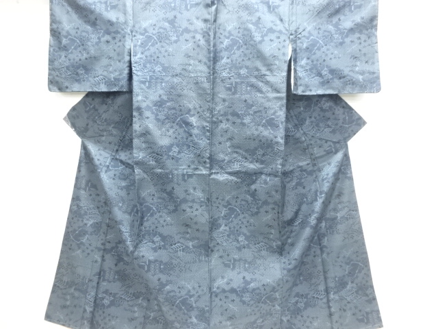 JAPANESE KIMONO / ANTIQUE KIMONO / TOKAMACHI TSUMUGI / WOVEN SCENERY OF TEMPLE